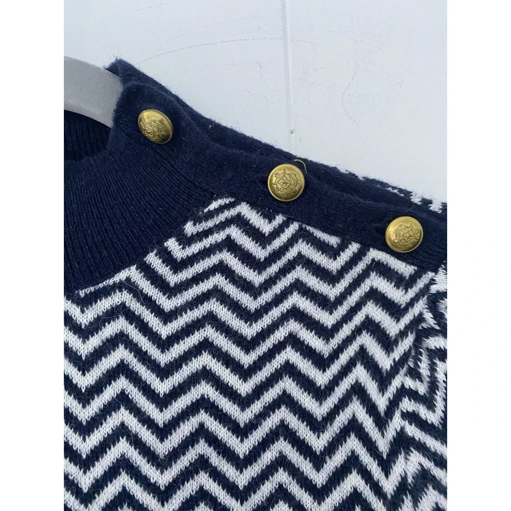 J.Crew Button Mockneck Alpaca-blend Sweater Chevron Sz Small Ivory Navy - Picture 3 of 6
